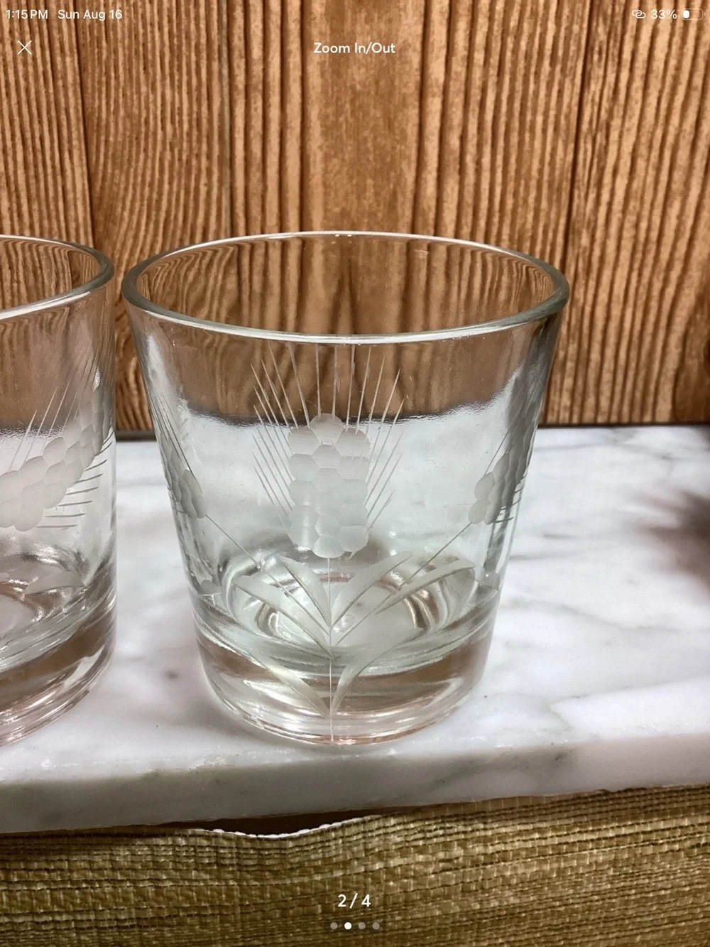 Vintage Clear Etched Lowball Glasses Set - 4 Pack